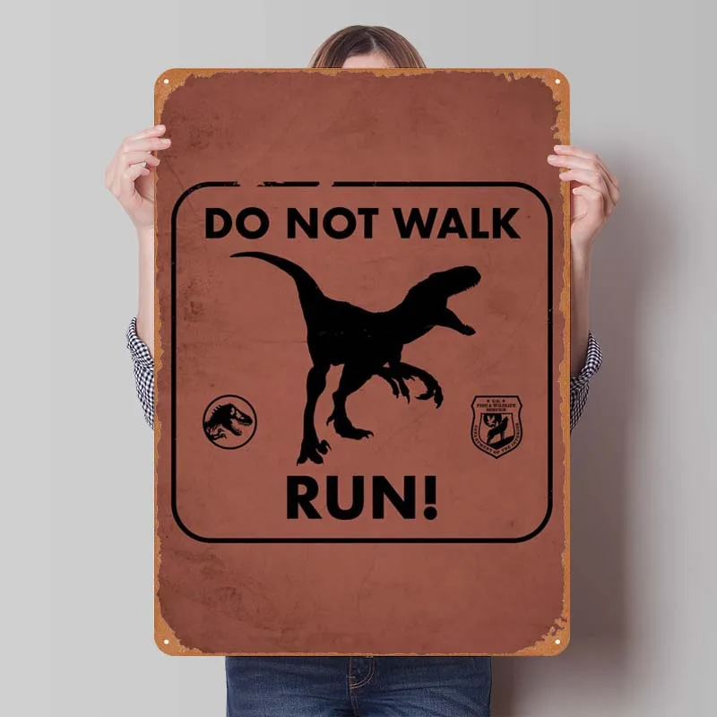 Do Not Walk Run! Funny Dinosaur Danger Warning Sign Decoration for Home Decor Dekoration Wall Decor Living Room Art of Murals