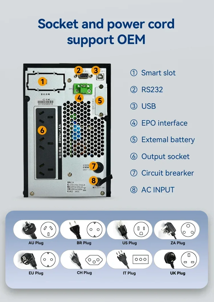 3kva 3000w UPS عبر الإنترنت 3kw شاشة Lcd منزلية 110vac 220vac عالية التردد على الإنترنت للبطارية الخارجية #5