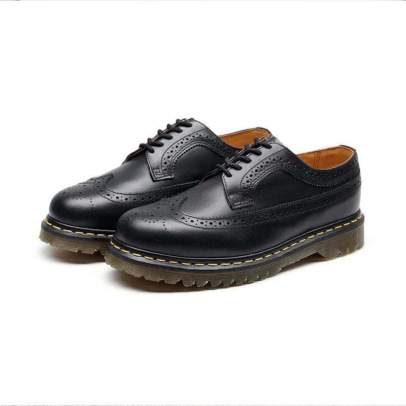 Women Leather Vintage Men\'s Casual Shoes Luxury Genuine Leather Quality Men\'s Leather Shoes Brogue Vintage Shoes Couple 35-46