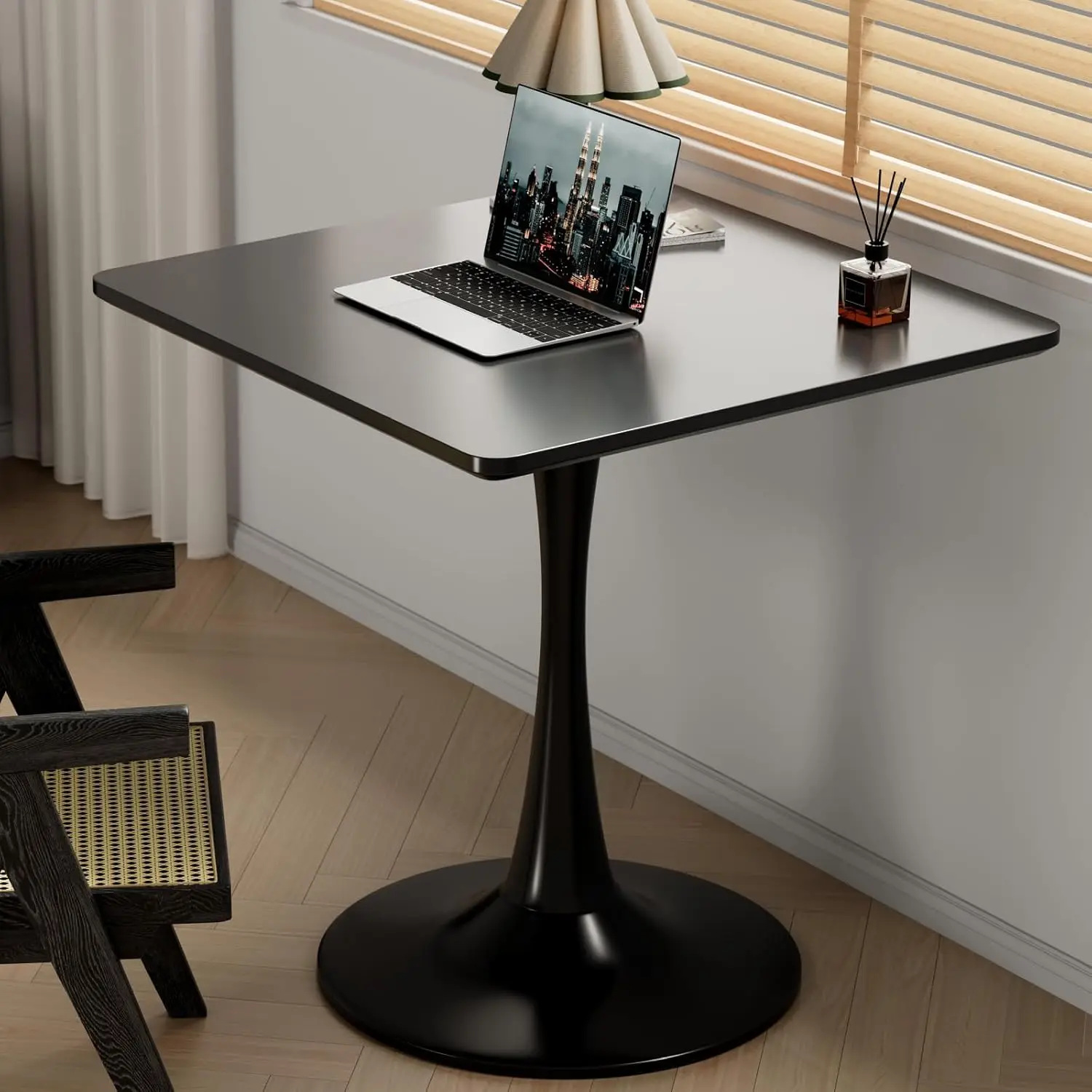 

Round Corner Wood Bistro Table, Mid Century Modern Tables with Sturdy Pedestal for Living Room, Cafe, Office, Pub, Bar