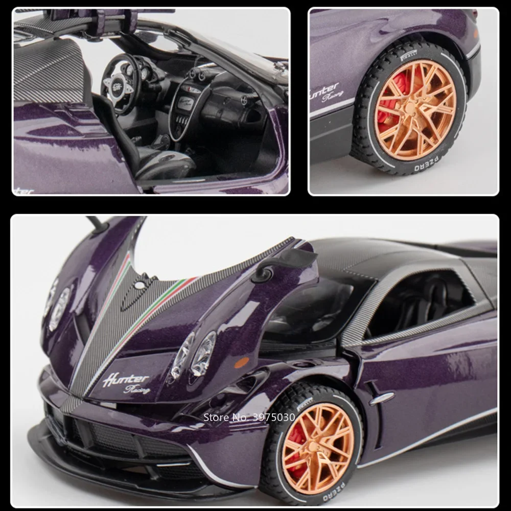 1/22 Pagani Huayra Dinastia Alloy Cars Diecast Model Toys with Sound Light Sports Car Wheel Pull Back Vehicle Kids Xmas Gift Toy