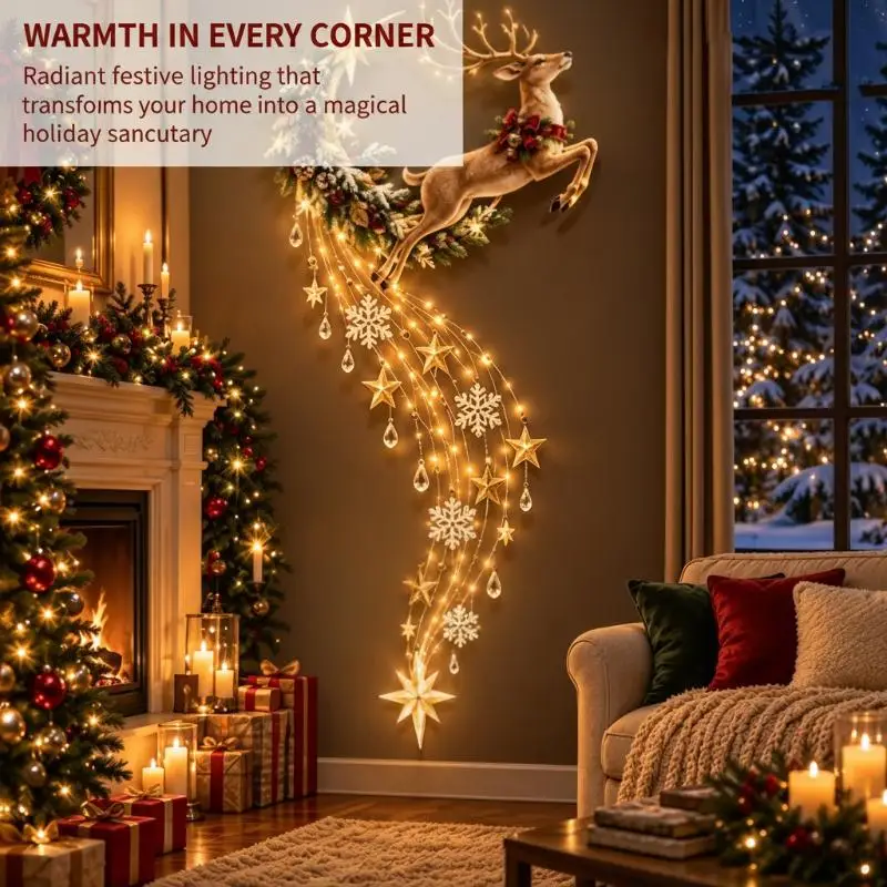 #Christmas Magic Trail Wall Light Self Adhesive LED Glowing Xmas Scene Decor for Bedroom Living Room Holiday Party Ornament