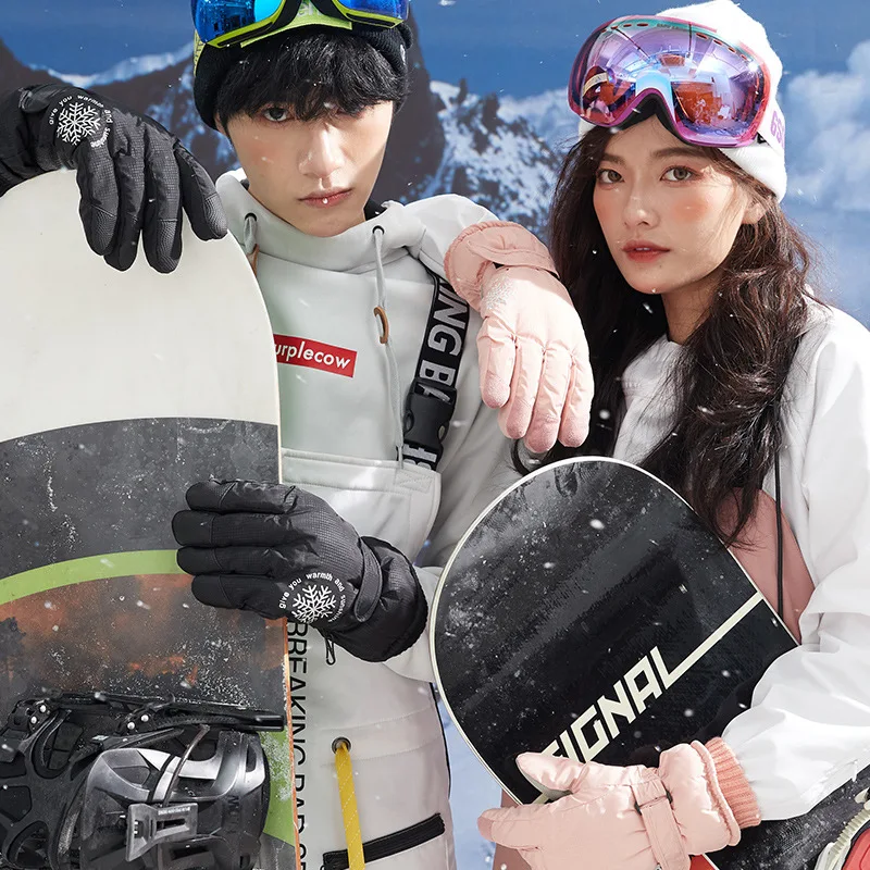 Ski Gloves Cycling Warm Gloves Fashionable Plush Waterproof Couple Gloves Men's Women's Windproof Non Slip Gloves 2025 New