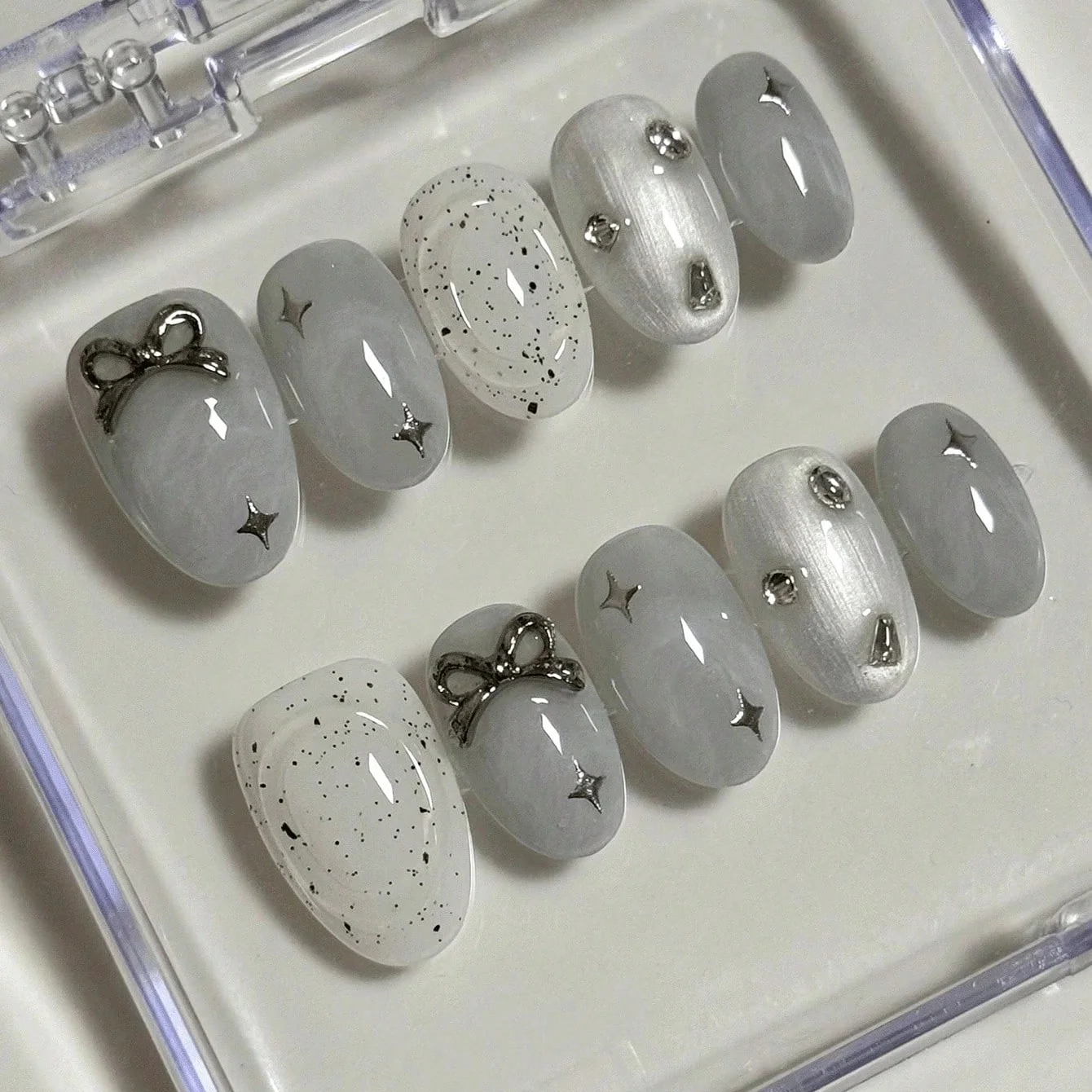 10 Pieces of Hand-Pressed Oval - Nail Art Y2K ulasan dan harga