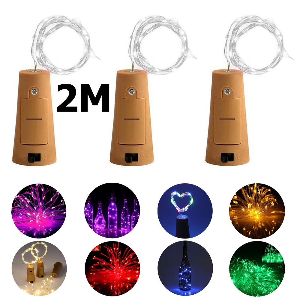 2M Wine Bottle Lights Led Party Battery Valentines Outdoor Wire Cork Night Glass Light Christmas Shaped Decoration String