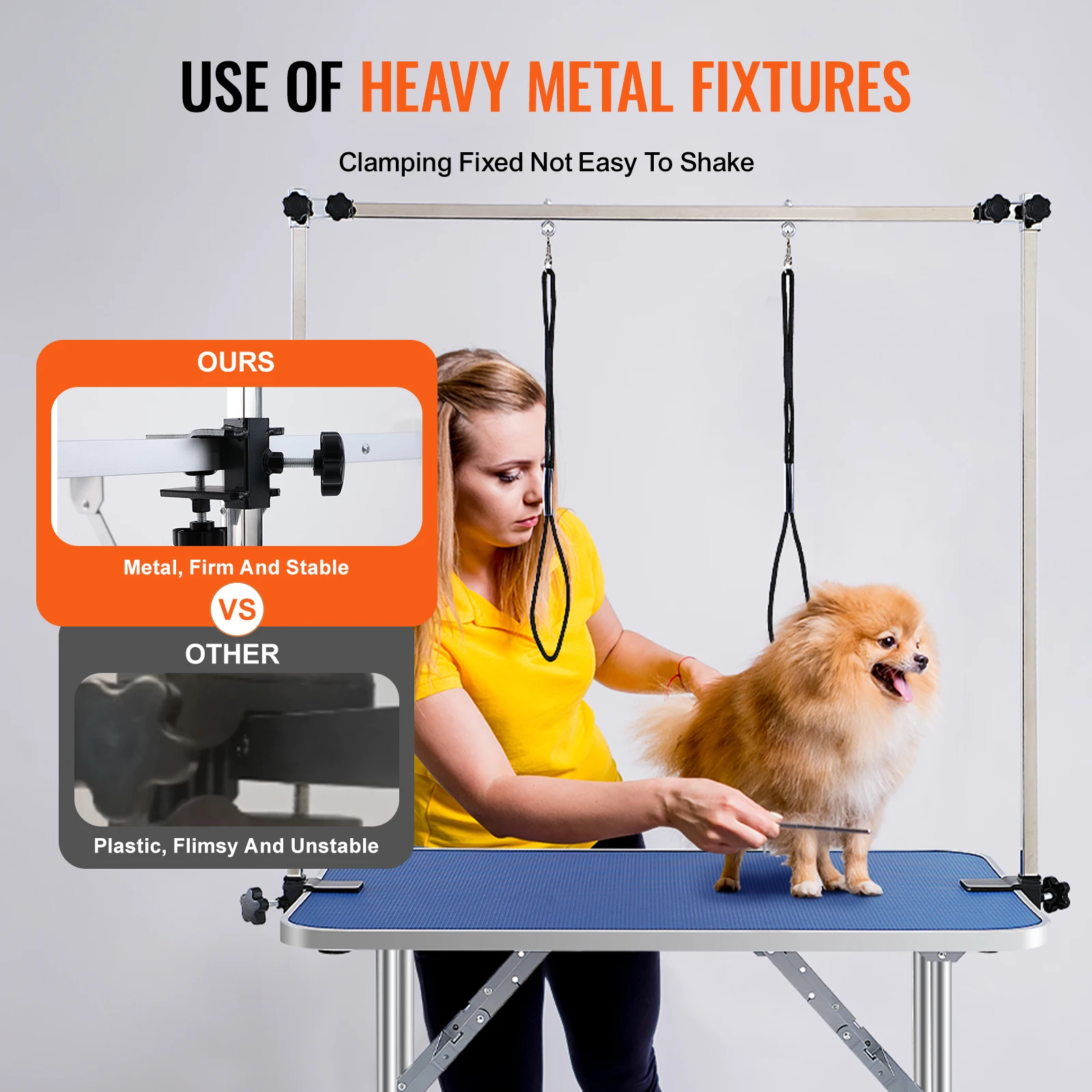 ペットグルーミングテーブル、クランプ付き2アーム、36インチx24インチ、犬用グルーミングステーション、折りたたみ式ペットグルーミングスタンド、中小型犬用