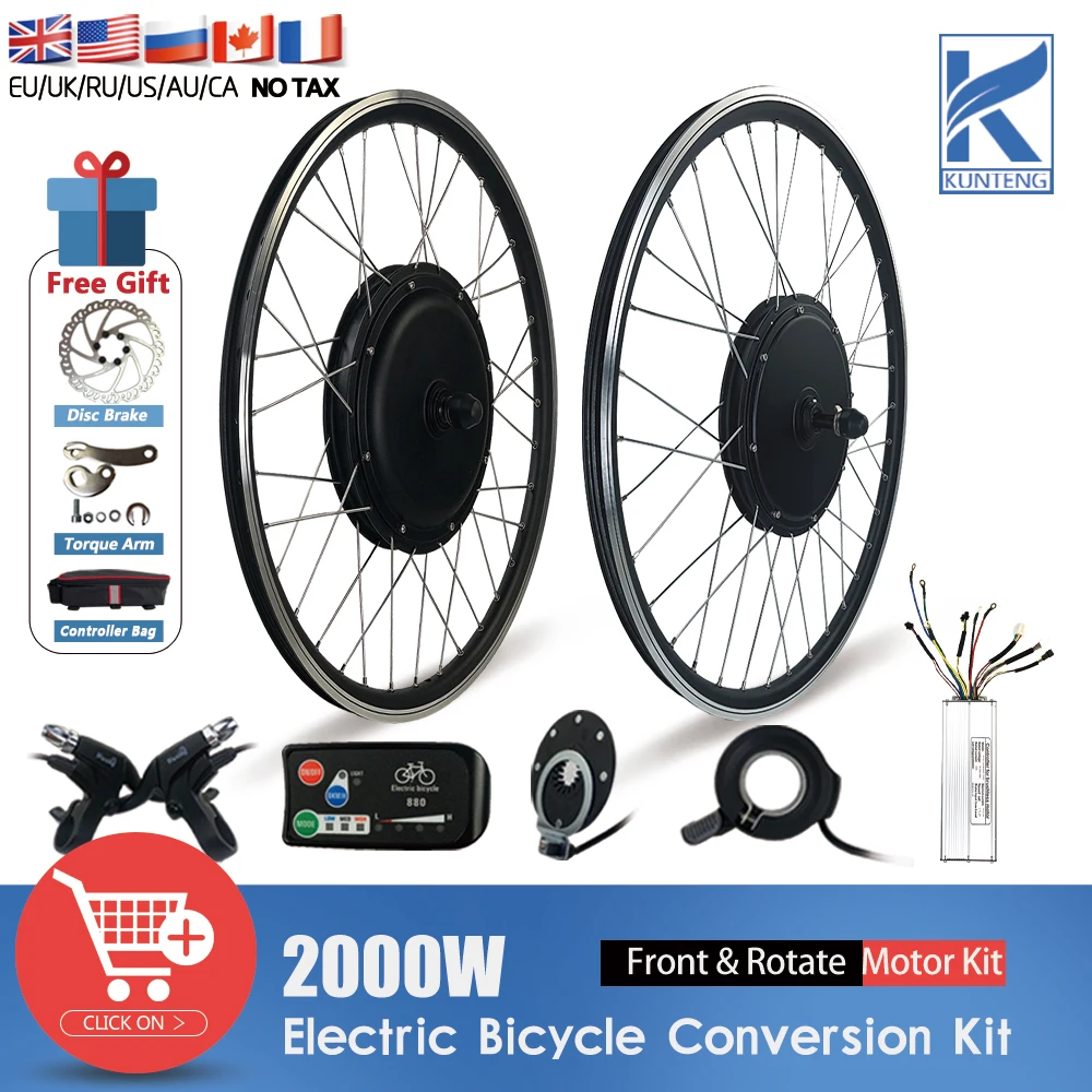 Electric Bicycle 48V 2000W Front Rear Gearless Hub Motor Wheel With KT LCD Display 48V 50A Controller For Ebike Conversion Kit