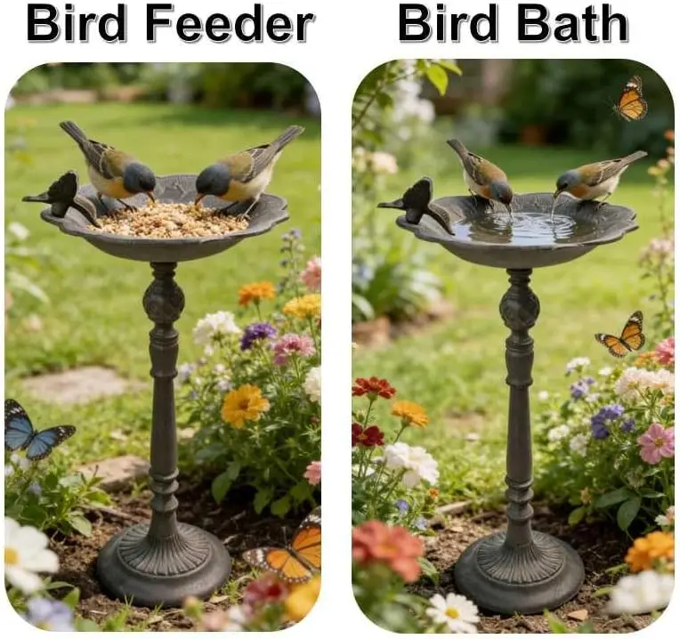 อ่างน้ำนกเหล็กหล่อขนาด 10.25 นิ้ว - ของตกแต่งสวนที่ทนทานต่อสภาพอากาศสำหรับนกและลานบ้าน