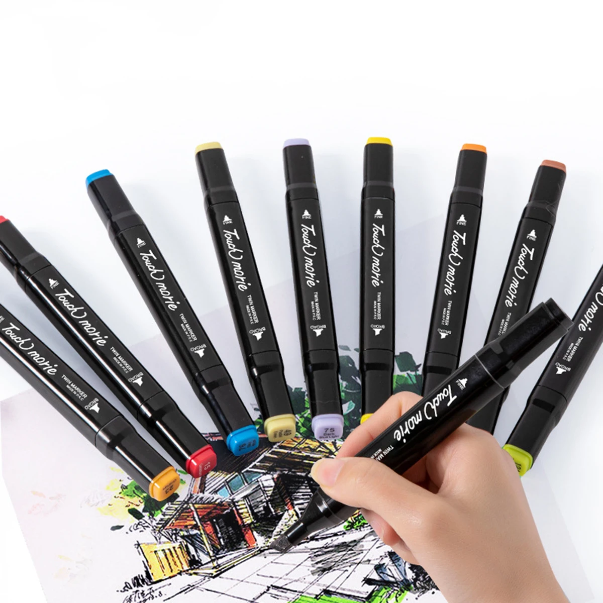 24pcs-Colors Dual Tip Art Markers,Permanent Marker Pens Highlighters with Case Perfect for Illustration Adult Coloring