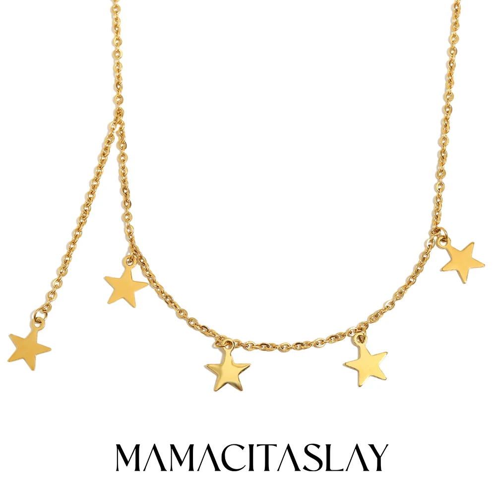 MamacitaSlay 316L Edelstahl Stern Asymmetrische Halskette Party Wasserdicht Hals Schmuck Damen Charm Schlüsselbein Kette Geschenk