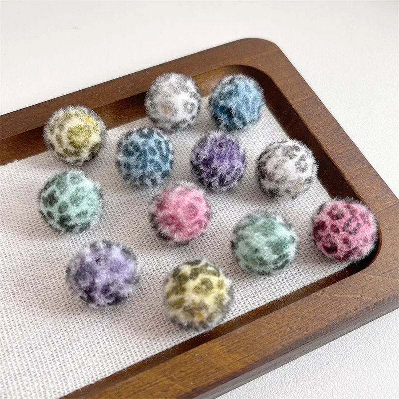 50pcs/lot 15mm color Flocking effect leopard print pattern geometry rounds shape resin straight hole beads diy jewelry accessory