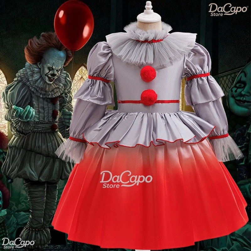 ITT Pennyywise تأثيري هالوين فيلم المهرج تأثيري فستان زي Genderswap الرعب فستان مخيف حتى كرنفال حفلة الاطفال الزي #2