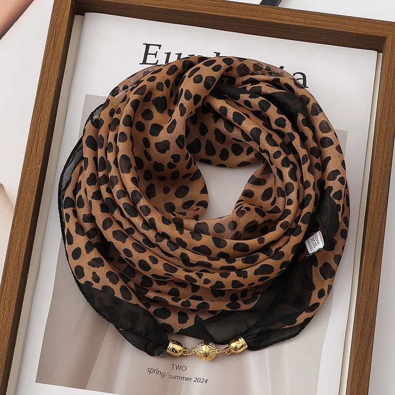 Nueva bufanda con hebilla magnética para mujer, primavera y otoño, orejas versátiles, versión coreana, bufanda de seda fina, decoración Diagonal, Ramadán