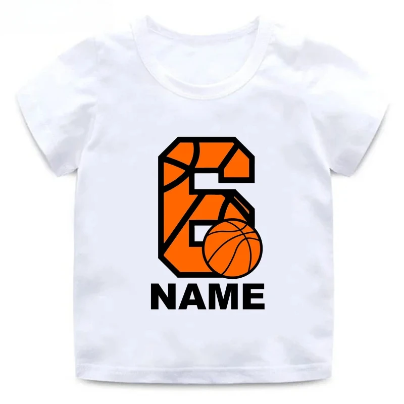Cool Basketball Number Print Boys T-shirts, Customize Name Kids Clothes for Baby Girls 1 2 3 4 5 6 7 8 9 Years