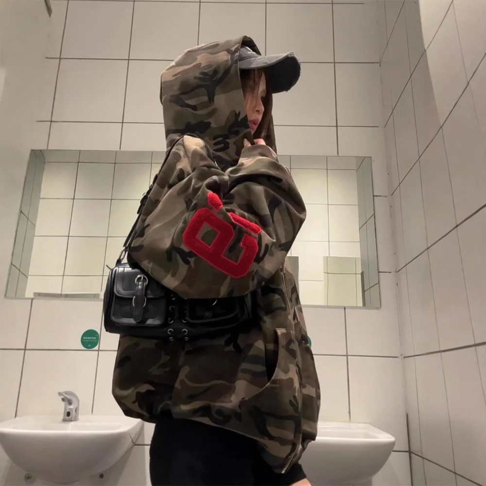 

Unsiex Hoodies 2025 Autumn Winter New Women's Korean Style Retro Camo Hoodie Street Trend Loose Versatile Outerwear Top