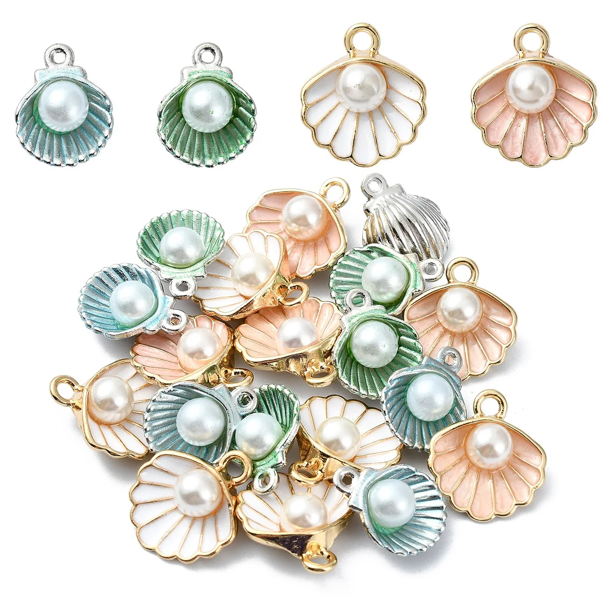 

20Pcs 4 Styles Alloy Shell Pendants, with Enamel and Plastic Imitation Pearl Beads DIY Accessories For DIY Jewelry Making Kit