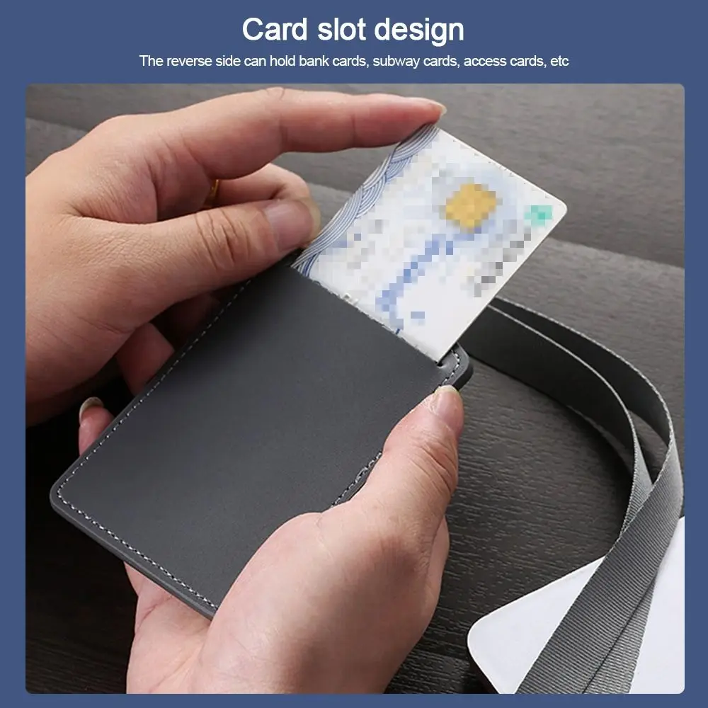 Hochwertiger Arbeitskartenhalter aus echtem Leder mit Umhängeband, einfarbig, Ausweishülle für Büroangestellte