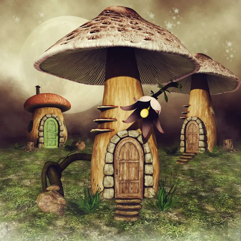 

Girls Fairy Forest Mushroom Hut Decoration Birthday Photography Backdrops Children Fairyland Cabin Party Photographic Background