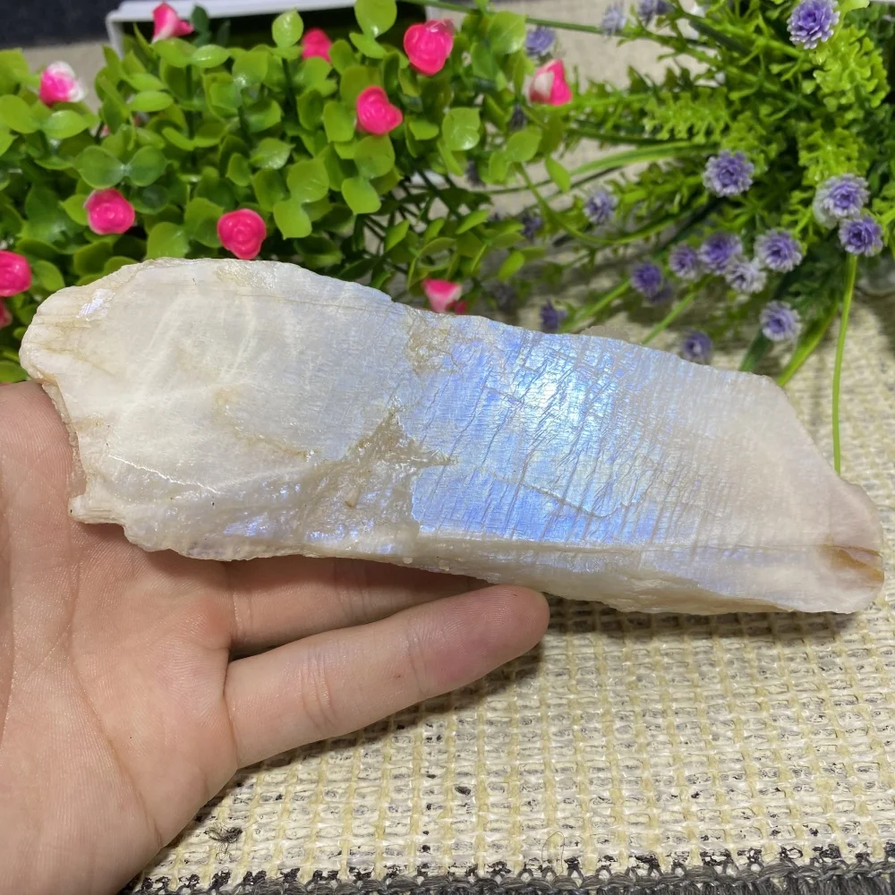 Blue Light Moonstone Natural Crystals Free Form Stone Polished Slab Rough Rock Quartz Spiritual Healing Mineral Gemstone Gift
