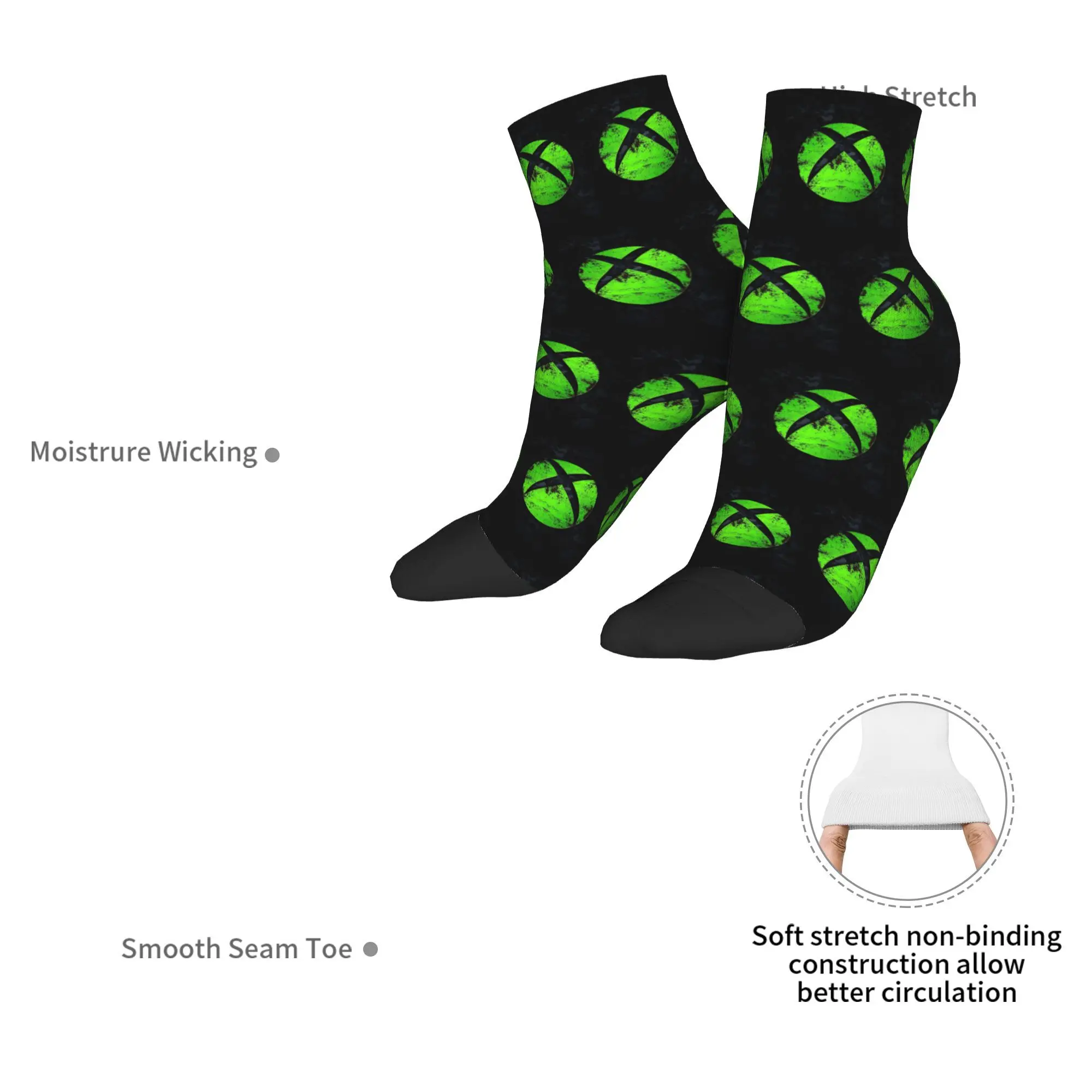 جوارب بشعار Xbox باللون الأخضر، جوارب هاراجوكو الممتصة للعرق، ملحقات جوارب لجميع المواسم لهدايا عيد الميلاد للرجال والنساء