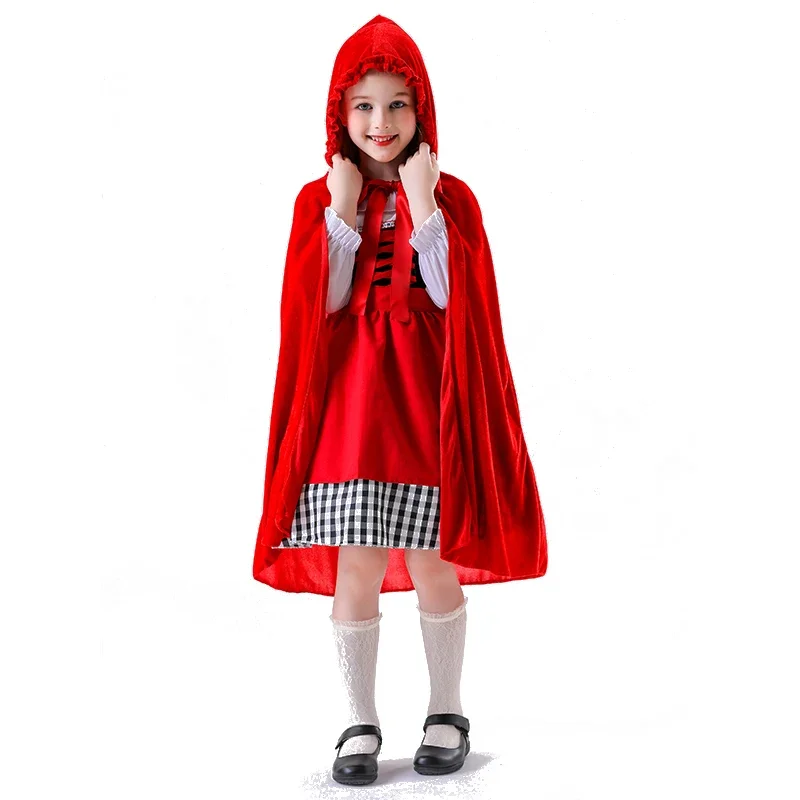 Anime Fairy Tales Red Riding Hood Costume For Girls Red Hood Fancy Dress Kids Halloween Party Costume