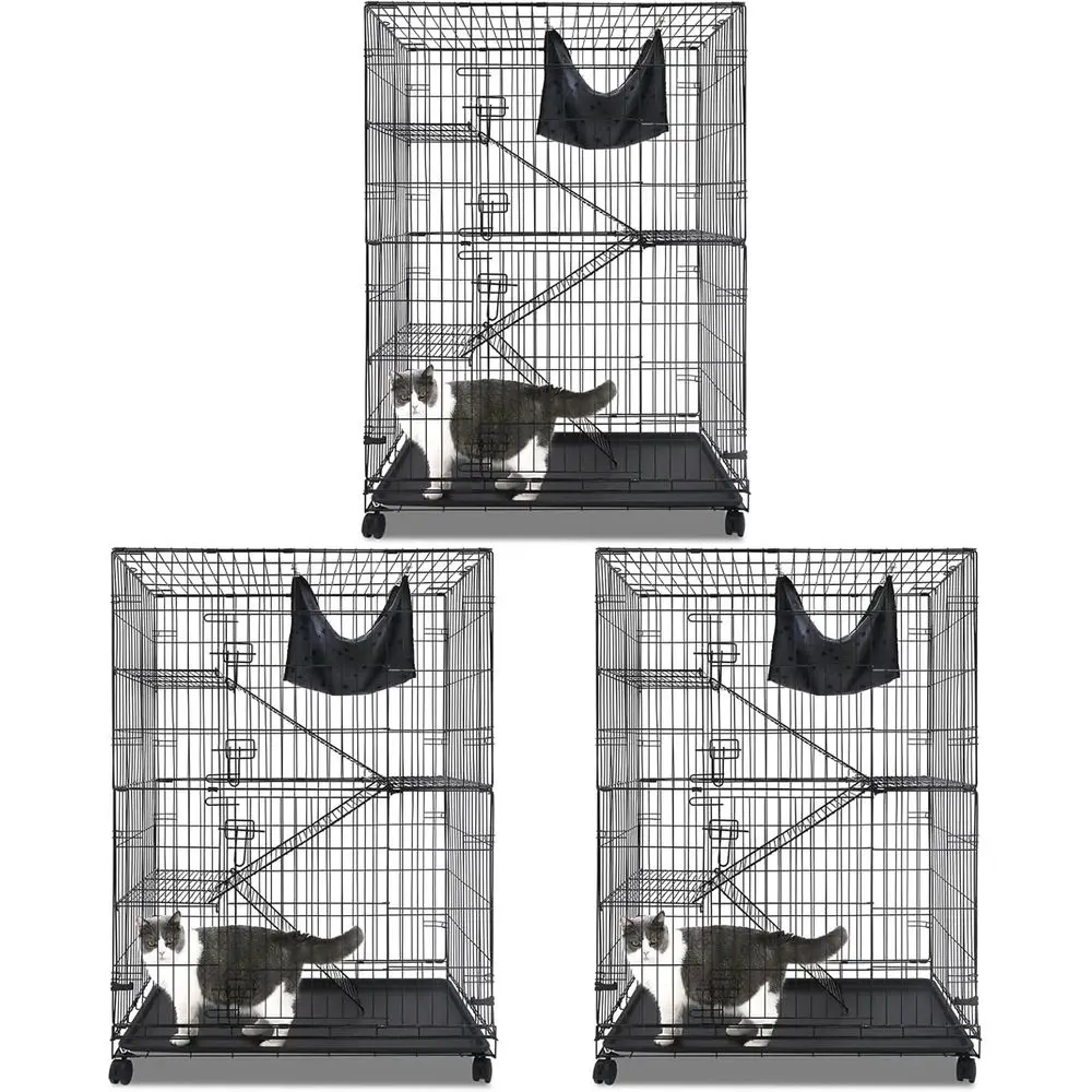 

4-Tier Indoor Metal Cat Enclosure, 50 Folding Cage with Hammock, Ramp, Wheels for Adult Cats & Kittens