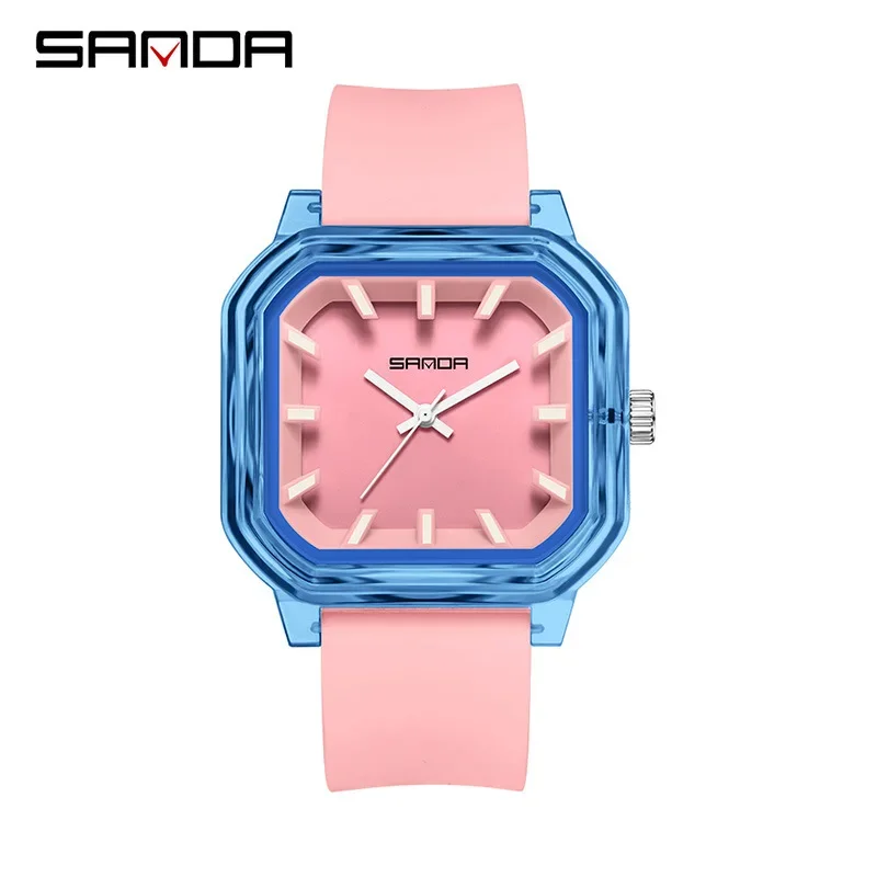 

SANDA SD9083 Модные квадратные часы унисекс 5ATM Водонепроницаемый мягкий силиконовый ремешок Легкий 35 г Простые повседневные кварцевые часы