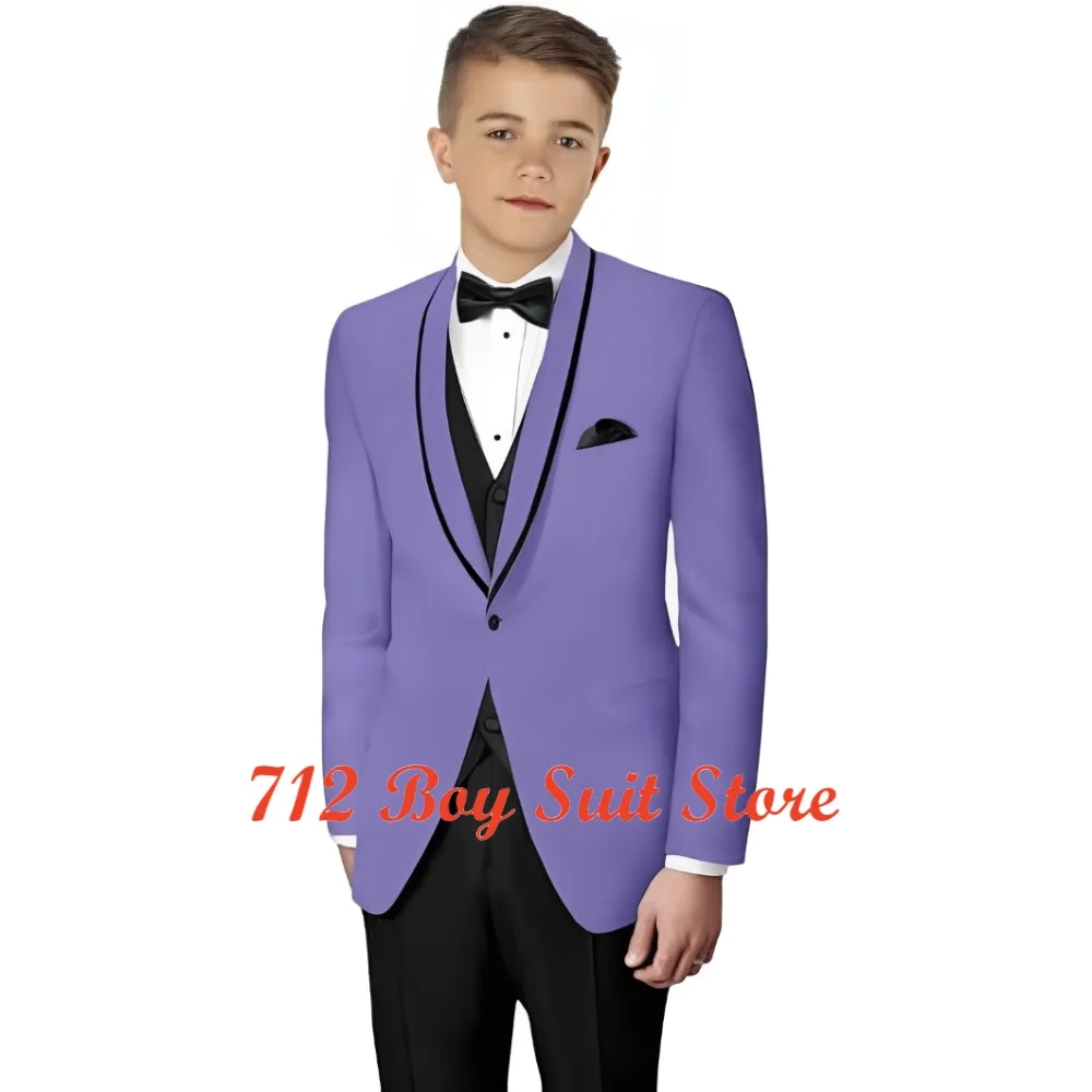 

Formal Boys Suit 3 Pieces Set One button Lapel Jacket Black Vest Pants Wedding Party Kid's Tuxedo Outfits