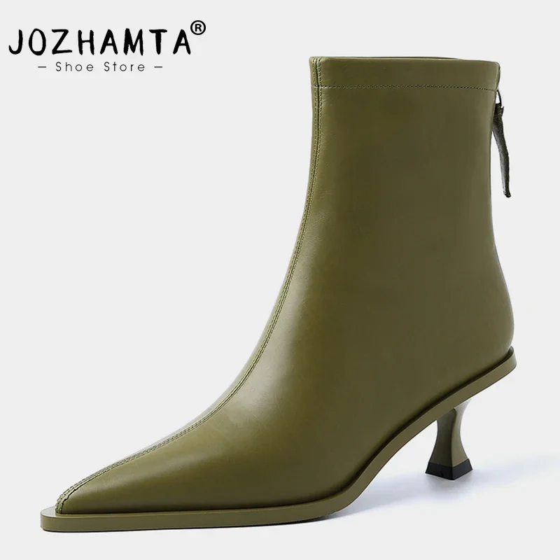 JOZHAMTA Size 34-39 Women Ankle Boots Genuine Leather Pointed Toe Sexy High Heels Winter Shoes For Women Luxury Brand Booties