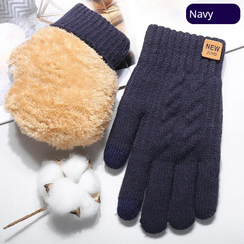 Fleece Lined Touch Screen Gloves, Fashion Black Cable Knitted Winter Gloves, Warm Thermal Texting Gloves for Men Women