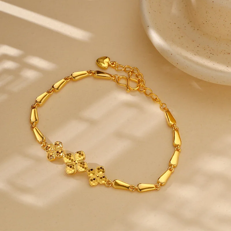 

Роскошный женский браслет из чистого золота 9999 пробы 24 карата со змеиной костью в виде клевера