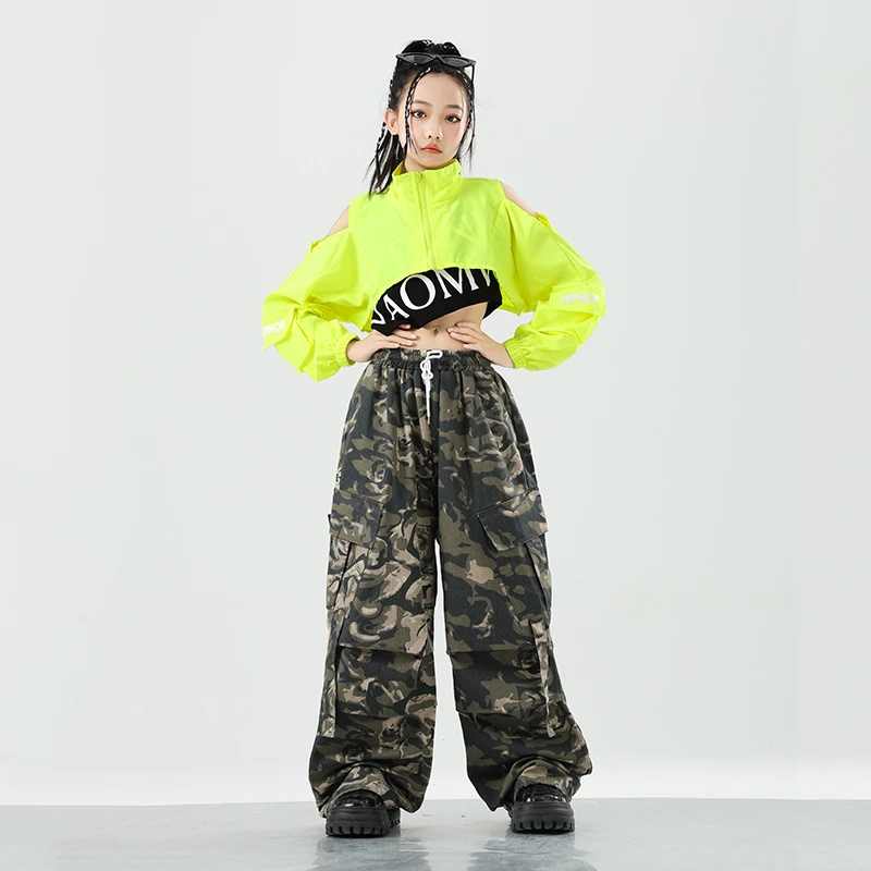 Hip Hop Mädchen Crop Top Camo Cargo Hosen Kind Prinzessin Sweatshirt Jogger Streetwear Kleidung Sets Kinder Street Dance Jazz Kostüm