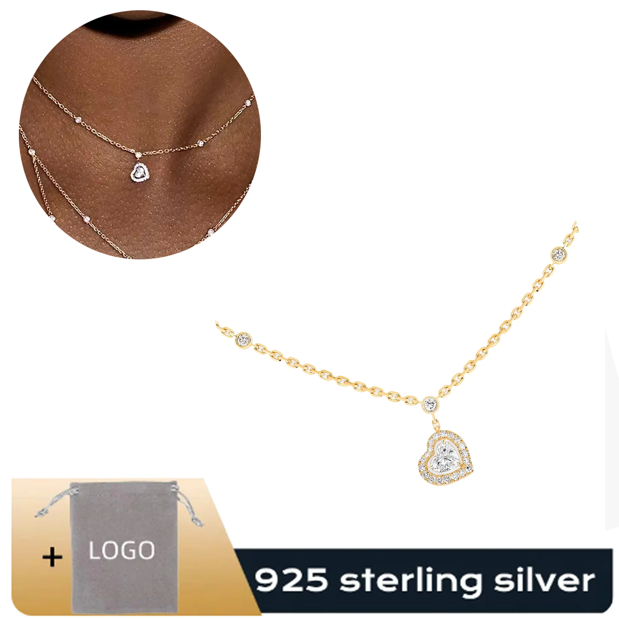 

Advanced Light Luxury Messik - Home Pure Silver s925 Elegant JOY C Œ UR Series Heart shaped Diamond Set Necklace