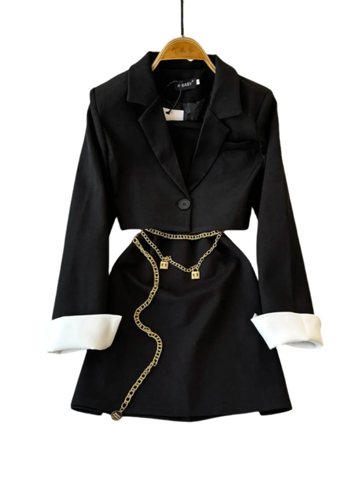 

Slimming Fibone Dr Suit Two-Piece Set for Plump Women V-Ne Long Sve Workwear Faionable Slimming Waistcoat Jaet