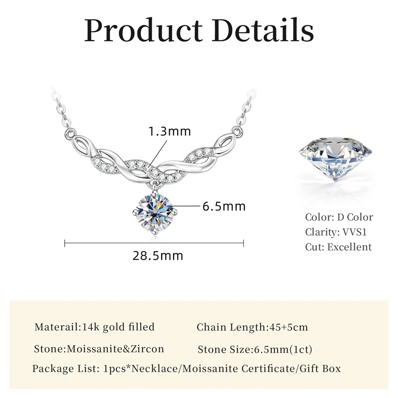 Lnngy Funkelnde 6,5 mm Moissanit-Halskette, 14 Karat Gold gefüllt, Infinity-Anhänger-Halsketten für Frauen, Valentinstag-Schmuckgeschenk – Detail 6
