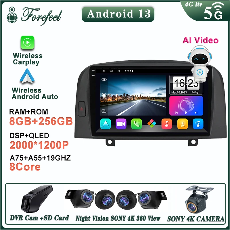 Android 13 For Hyundai Sonata NF 2004 - 2008 Screen Multimedia Autoradio Navigation Stereo Radio GPS Video Player NO 2Din DVD BT