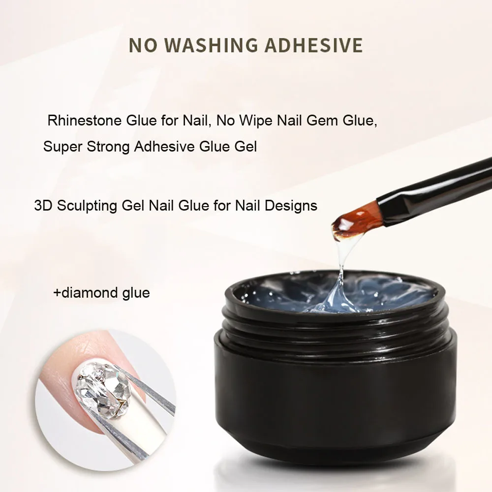 5/15 ml/barattolo Trasparente No-Wipe Strass Colla Specchio Polvere Gel Unghie Intagliare Scultura Gel 3D Pittura Gel UV LED Unghie Colla Strumento FAI DA TE