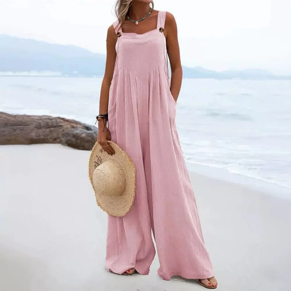 Women's Strap Loose Wide Leg Pants Jumpsuit Playsuit Solid Color Summer Fashion Long Full Length Pants Overall