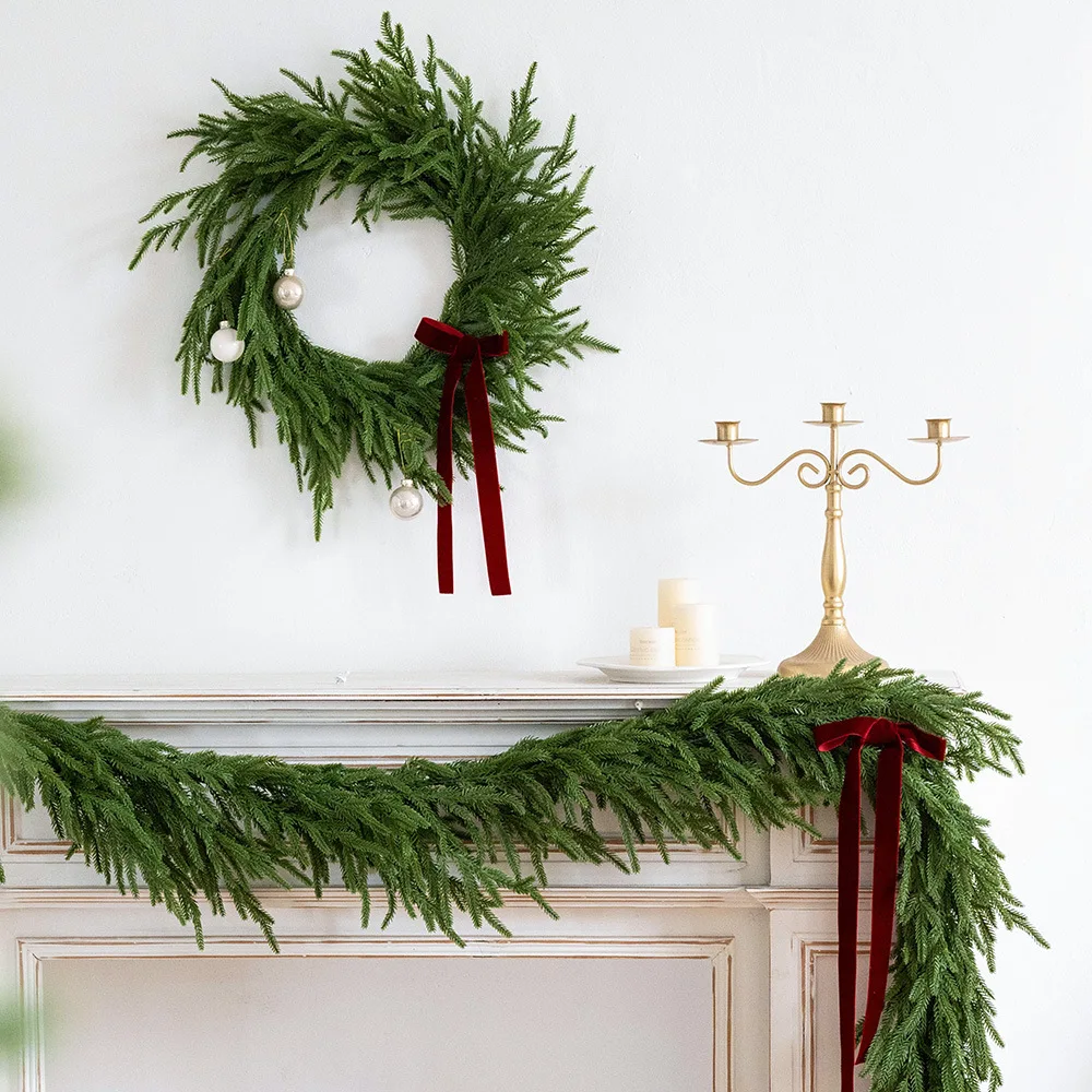 9FT Christmas Garland Real Touch Norfolk Pine Garland Faux Cedar Vine Xmas Realistic for Mantle Table Front Door Holiday Decor