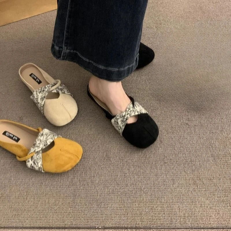 

Женские летние нежные тапочки на плоской подошве без задней части каблука Lazy Baotou, верхние полутапочки