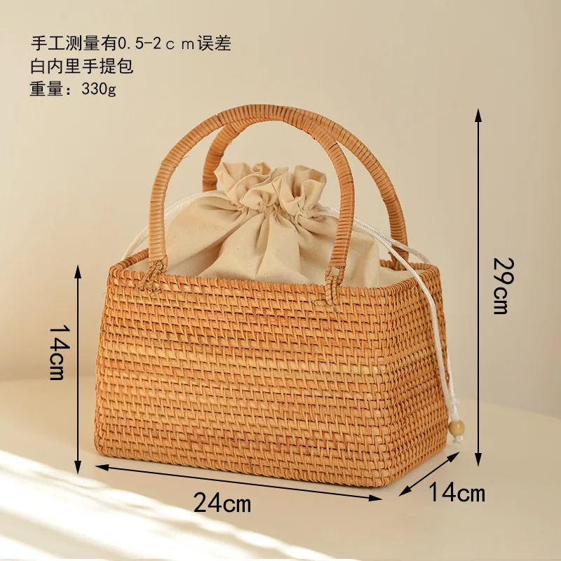 Casual Hollow Rattan Basket Bags Wicker Woven Women Handbags Handmade Summer Beach Straw Bag Small Bucket Bag Bali Tote Purses