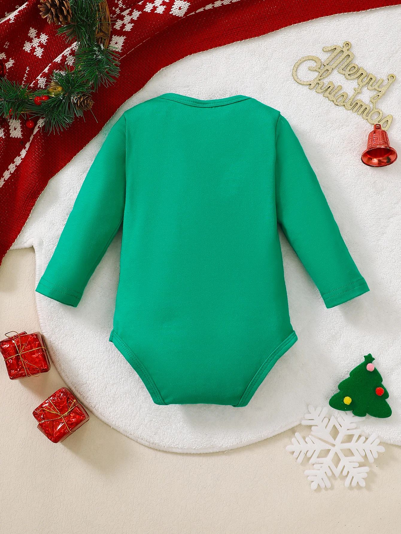 Baby Boy Christmas Costume Green Christmas Print Long sleeved Bodysuit Suitable for 0-18 Months Baby Boy Holiday Basics Jumpsuit