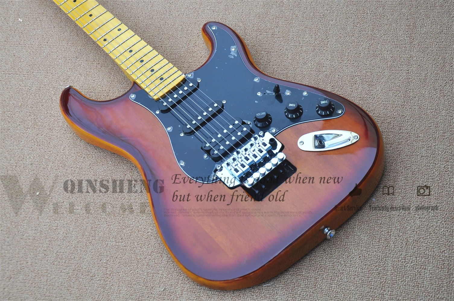 Classic Electric Guitar, Stra Guitar, Double Tremolo Bridge, Sunset Mahogany Body, Maple Yellow Head