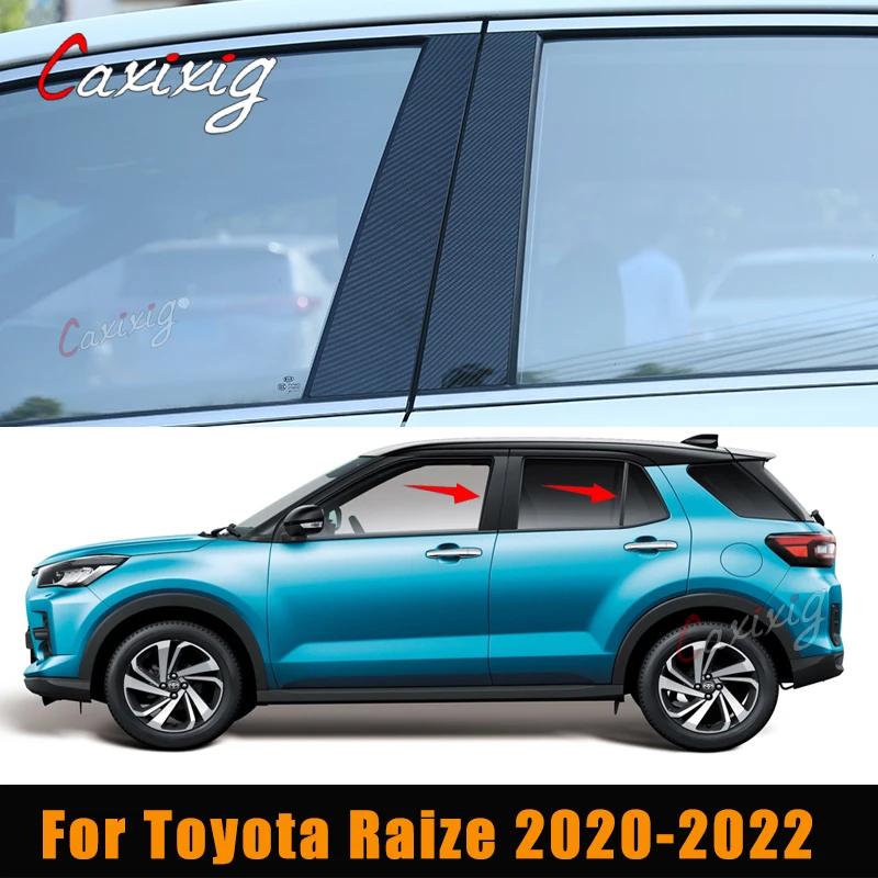 for Toyota Raize 2020-2022 Black Car Door Window Column Center B C Pillars Post Mirror Effect Cover Trim Carbon Fiber