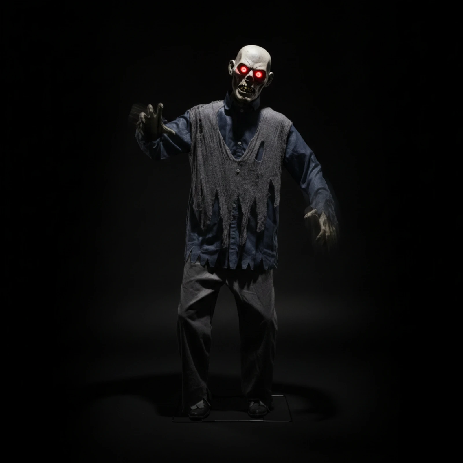 Standing Zombie Prop Sound-Activated Animated Zombie Halloween Decoration with Glowing Eyes Light-up Skeleton Life-Size