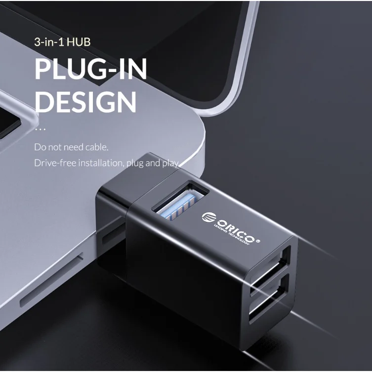 ORICO 3-in-1 USB HUB USB3.0 5Gbps Multiport Splitter Aluminum Alloy USB Adapter Plug & Play For Laptop PC U Disk Mouse