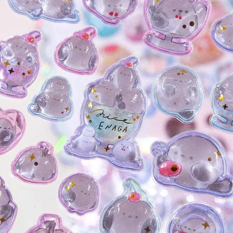 

Милые животные (единорог и панда) тематические 3D тисненые хрустальные наклейки в японском стиле, идеальный подарок для детского канцелярского украшения