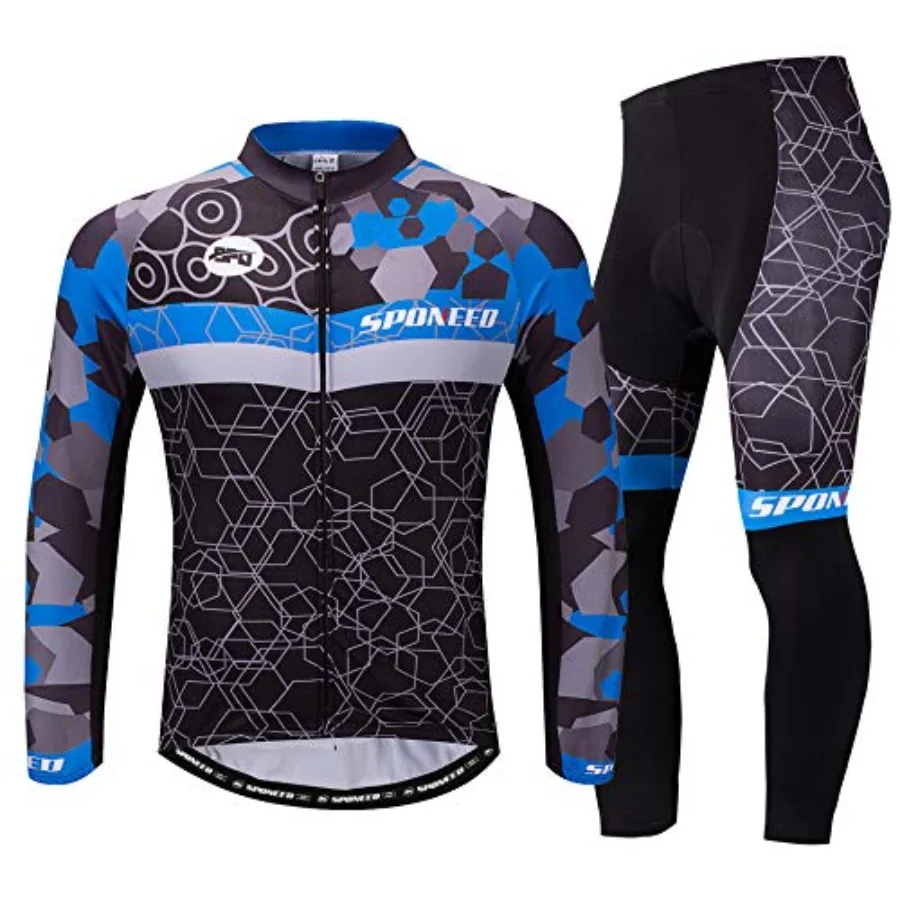

sponeed Cycling Clothes for Men Long Sleeve Mountain Bike Road Bicycle Shirt Jerseys Padded Pants Biking Outfits