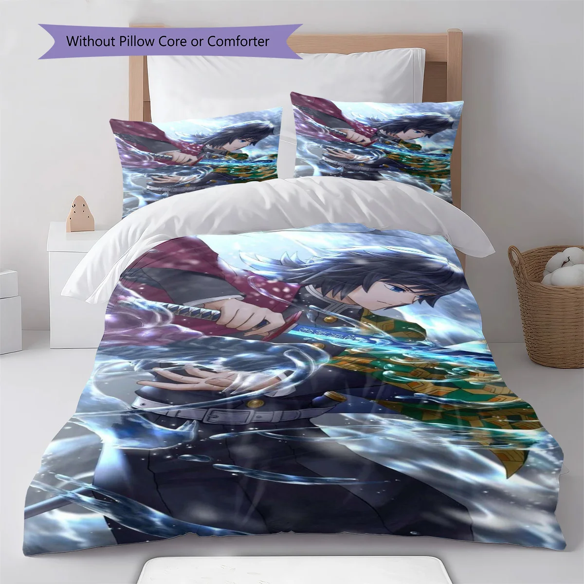 Demon Slayer Nezuko Kamado Sitting Bamboo Style Bedding Set Anime Duvet Cover Polyester Bedroom Set -QJY