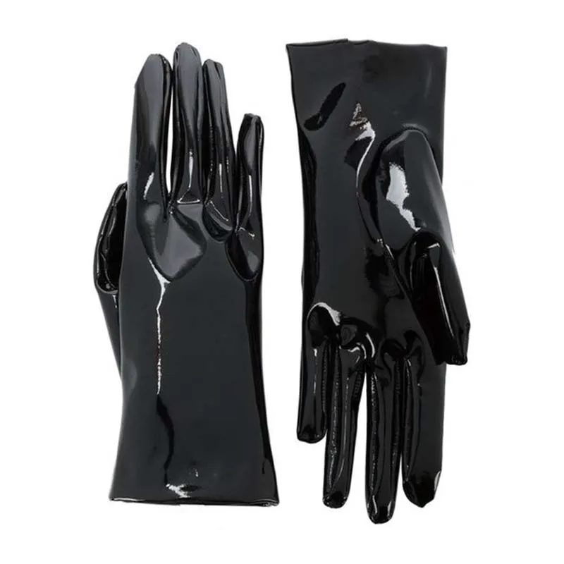 Vrouwen Sexy Korte Handschoenen Vrouwelijke Fetisj Glanzende Pvc Metalen Handschoen Pu Lederen Heren Fantasie Dames Cosplay Accessoires Vrouw Handschoen